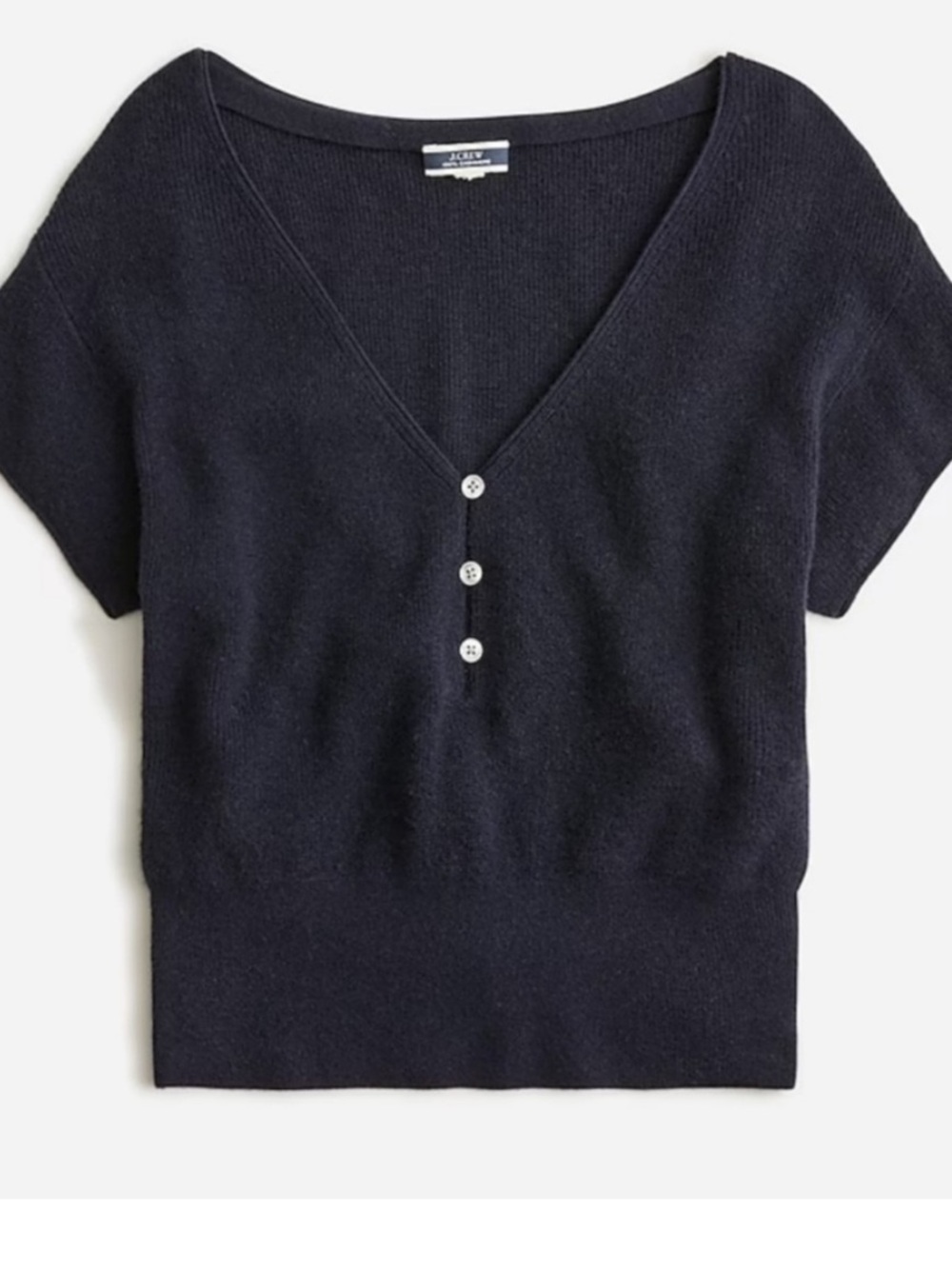 J Crew Featherweight Cashmere V-neck Cropped T-shirt Navy Knit Henley 2023 small